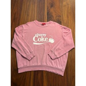 Vintage Coca-Cola Women's Pink Coke Cherry Graphic Pullover Sweatshirt Medium